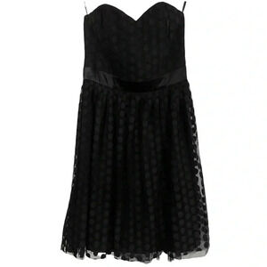 White House Black Market Black Strapless Polka Dot Dress Sweetheart LBD Cocktail